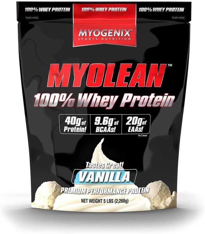 Myogenix Myolean – 100% Whey Protein Powder – 40g Protein per Serving – Low Carb – Ideal for Smoothies, Meal Replacement Shakes, Pre Workout & Post Workout Shakes – Vanilla (5lbs)( EXP: 08/2027)