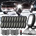 20 Pods Alloy Pure White LED Rock Lights with Extension Wires, IP68 Waterproof Shockproof 24LEDs 6500K Super Bright White Neon Underglow Kit for Semi Trucks Trailer Offroad Pickup Boats Sedans RV