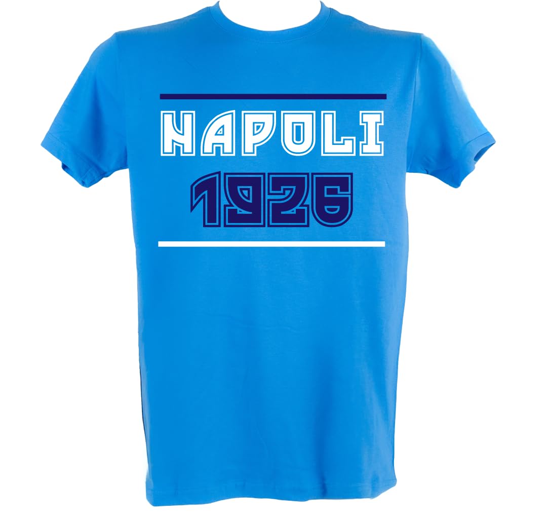 Generico T-Shirt Napoli 1926 MC Fratm 8, Maglia Calcio in Cotone Ring-Spun, Azzurra, Taglie da Adulto