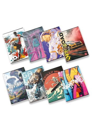 Pigna, Confezione 10 pezzi Maxi Quaderno Assortimento Ragazzo, f.to A4 21x29,7 cm., pagine 80 + risguardo, carta 80 g/m², interno 0C, Righe con Margine