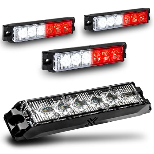 Image of 4pc NanoFlare 5 inch 6W Red White LED Surface Mount Police Grill Strobe Warning Lights [SAE Class 1] [Sync-able Modes] 12V Grille Flashing Emergency Fire Lights for EMS Firefighter Responder Vehicle Truck