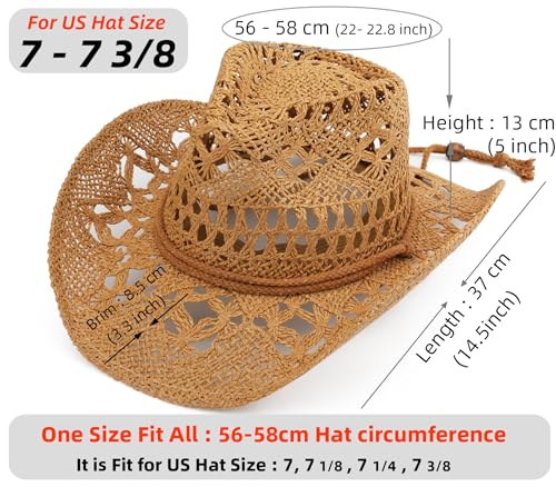 Straw Cowboy Hat for Women and Men with Shapeable Wide Brim Sun Beach Western Cowgirl Hat3