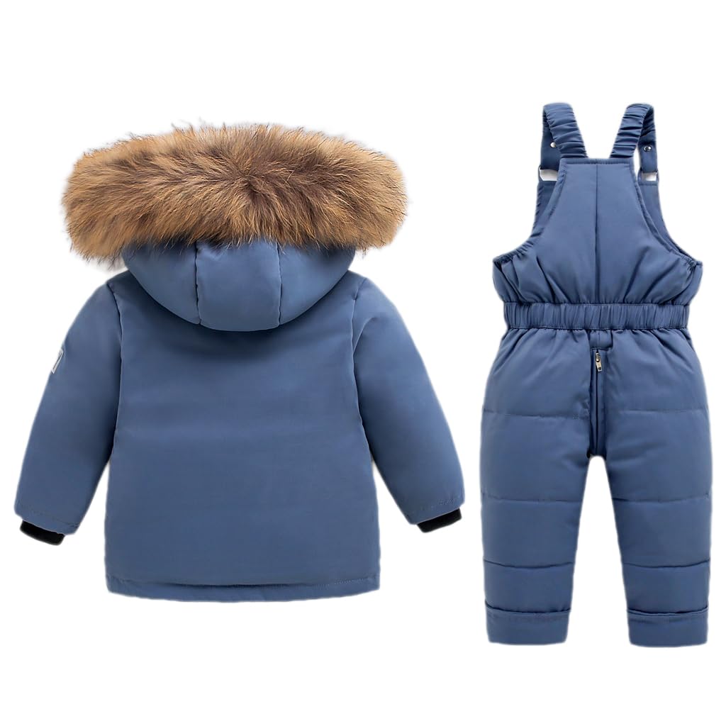 Bambino Tuta da Neve Inverno 2 Pezzi Piumino Giacca Cappotto con Nevicare Bavaglino Pantaloni Ragazzi Ragazze Tuta da Sci Vestiario Blu 18-24 Mesi