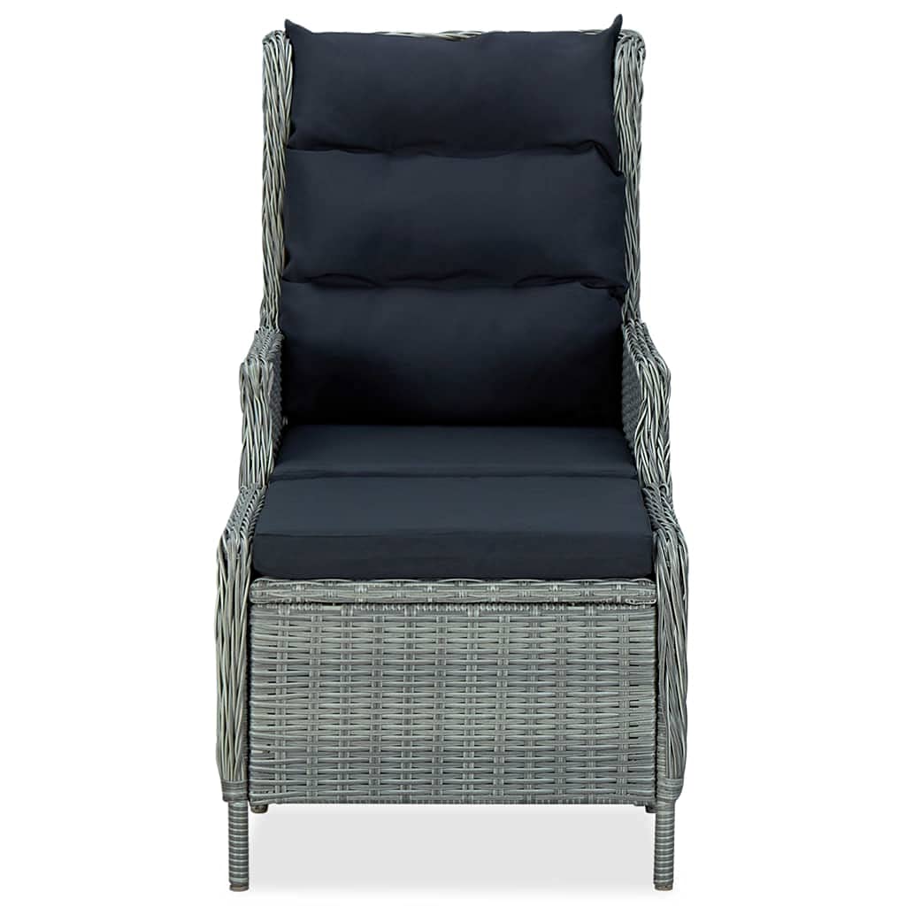 vidaXL Sillón Reclinable de Jardín con Reposapiés Silla Asiento Patio Terraza Balcón Reposabrazos Grueso Alcochado Cómoda Suave Ratán PE Gris Claro