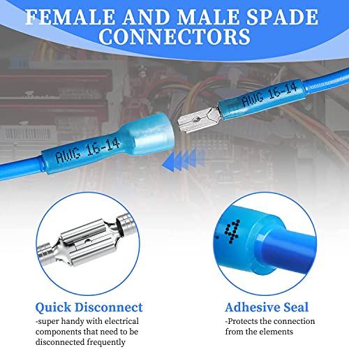 Qibaok 320 Pcs Heat Shrink Spade Connectors Female And Male Terminals Insulated Quick Disconnect Wire Connectors Connectors Kit #TOP5