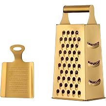 Golden Small Stainless Steel Vegetable Grater Square Grater & Ginger Grater for Fine Grinding Coarse Grinding Chopping & Cutting Dishwasher Safe