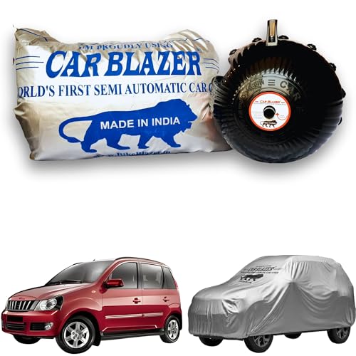 Image of CARBLAZER Portable & Semi-Automatic Full Body Car Covers: Heavy Duty Device| Anti-Theft| Dust & Scratch Proof | Water & Wind Resistant|Custom Fit| Dual-Side Cover, Compatible for Mahindra Quanto