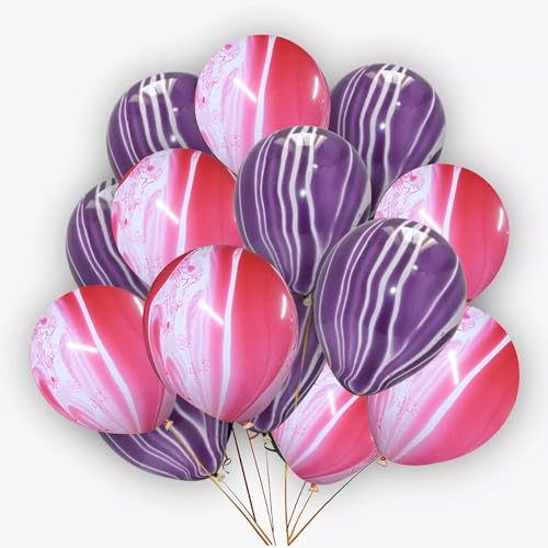 Globos de látex de mármol de 12 pulgadas para fiestas de cumpleaños, graduación, jubilación, baby shower, decoraciones para celebraciones en interiores y exteriores (rosa y morado, paquete de 50)