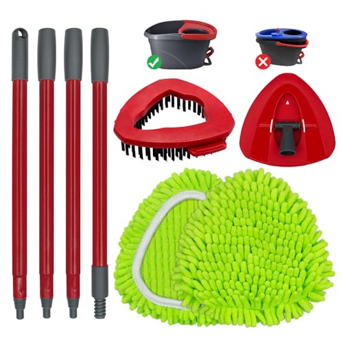 Image of Mop Handle, Chenille Duster & Mop Brush for O-Cedar EasyWring 1-Tank | Mop Handle Combo for O cedar Mop, Mop Replacement for Ocedar Spin Mop, Chenille Duster and Scrub Brush for Wet /Dry Use
