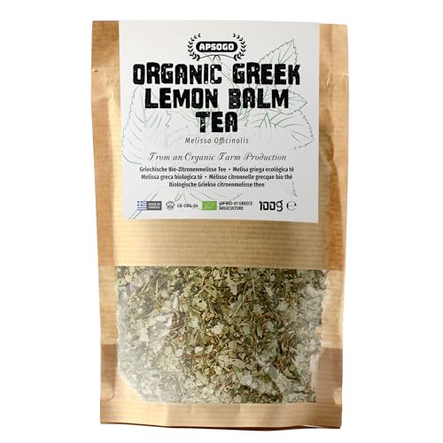APSOGO Organic Greek Lemon Balm Tea 100g - Melissa officinalis Loose Herbal Tea - Relaxing Caffeine-Free Infusion - Eco Pouch - Grown in Greece