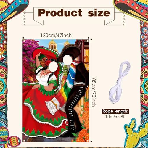 Image of Tudomro Mexican Couple Photo Props Fiesta Party Background 6 x 4 ft Fabric Large Photo Door Banner Mexican Style Funny Games Supplies for Birthday Party Cinco De Mayo Festival Supplies