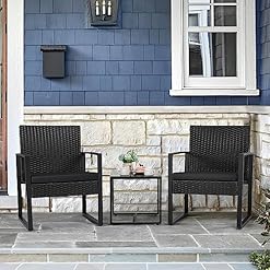 Alternative view of Flamaker 3 Pieces Outdoor Patio Wicker Furniture Set, Modern Rattan Chair Conversation Sets with Coffee Table for Yard and Bistro (Black)