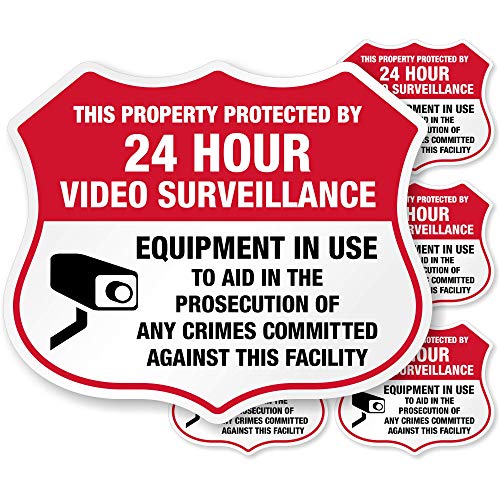 SmartSign 24 Hour Video Surveillance Five Pack of 2.75"x3.25" EG Reflective Adhesive Labels, Made in USA