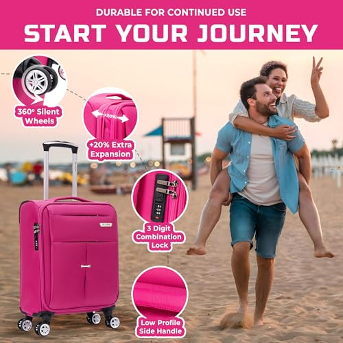Cabin Suitcase Carry Suitcase 20" Lightweight 4 Wheels Spinner 3-Digit Combination Lock Soft Shell Luggage Hand Luggage Flight Bag for EasyJet Ryanair Birtish Airways and All Other Airlines 55x35x20 - Image 4