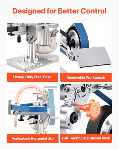 Image of VEVOR Belt Grinder Sander with VFD, 30 x 1-Inch Variable Speed Belt Polisher, 550W Polishing Grinding Machine with 2 Grinding Modes & 3PCS Sanding Belts for Metalworking, Knife Making