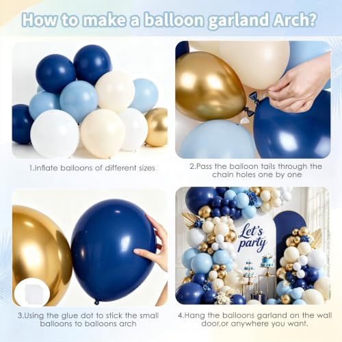 Image of Navy Blue Gold Balloon Garland Arch Kit, Sand White,Gold,144 pcs
