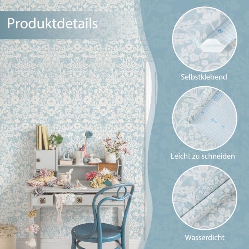 Papier peint autocollant bleu facile à installer pour rénover une table - 7