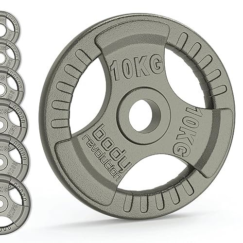 Body Revolution Olympique Haltères Trois Prise Fonte Ensemble de Poids - 1.25kg kg 2.5kg kg 5kg 10kg 15kg 20kg 25kg - 2 x 10kg