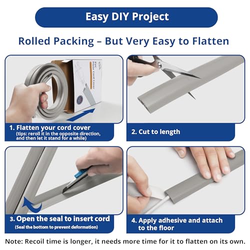 image for ZhiYo Cord Cover Floor 6ft Grey, PVC Floor Cable Cover, Cord Hider Flo