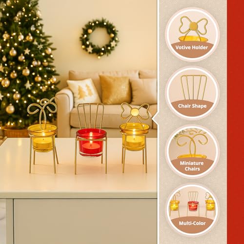 Image of MARKET 99 Chair T-Lite Votive Holder Set of 3 - Assorted Miniature Metal Chairs, Multi-Color Glossy Finish | Perfect Xmas & Christmas Decor Candle Holders for Home & Festival Use