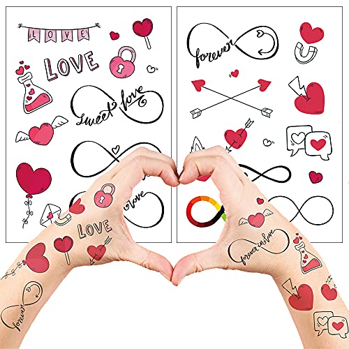 Everjoy 25+ Disegni Adesivi per Tatuaggio Temporaneo con Cuore Infinito Realistico - Impermeabili San Valentino Freccia d'Amore, Bomboniere, Decorazioni a Tema e Regali