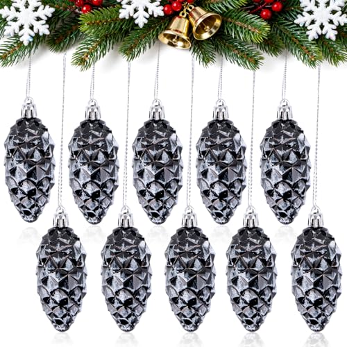 Joxessaien 10 Stück Christbaumschmuck Zapfen Schwarz, Baumschmuck...