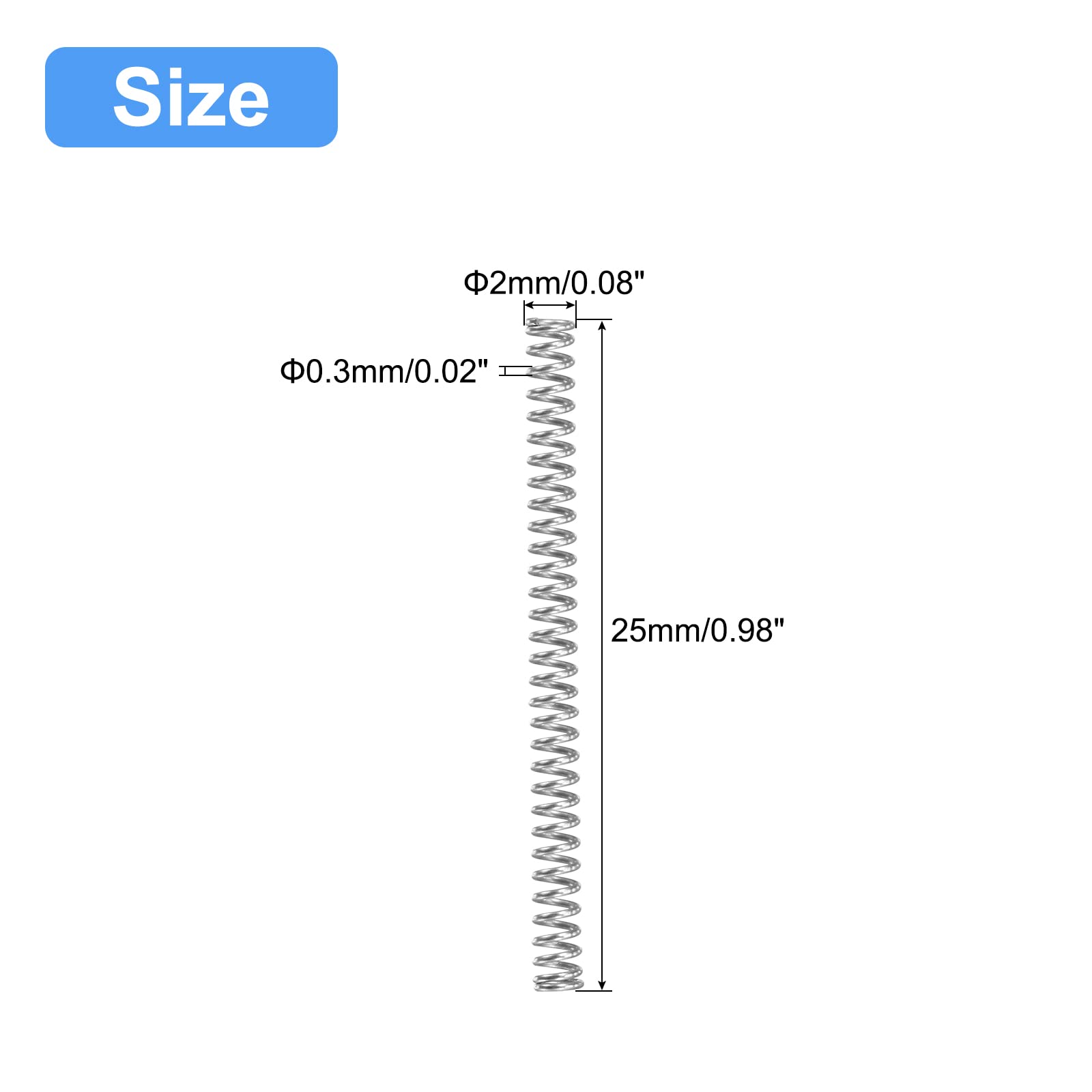 Lot De 10 Ressorts De Compression En Acier Inoxydable 304 - 22 Mm Diamètre Extérieur, 1.6 Mm Fil, 25 Mm Longueur Libre - 9