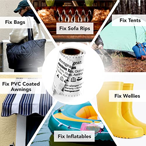 aZengear Clear Tenacious Waterproof Tape, Patch Repair Kit for Tents, Air Mattress Beds, Inflatables, Fix Rips in PVC Awnings, RV, Bouncy Castle, Shoes, Down Jackets