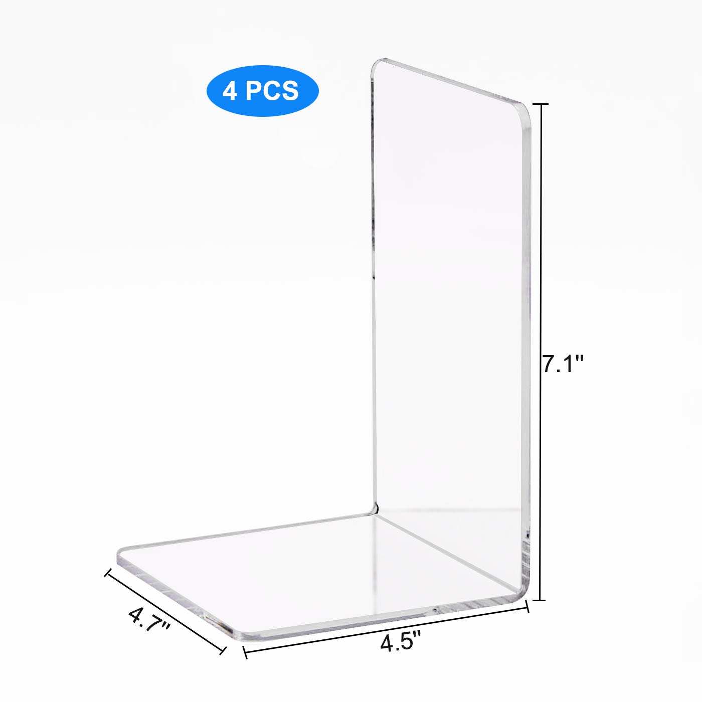 BookEnds, 4 PCS Crystal Clear Acrylic Bookend Supports for Heavy Books/Movies/CDs/Video Games, Elegant Book Ends Decor in Office, School and Home 2