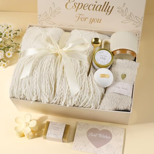 ENJOLLY Get Well Soon Gifts Baskets for Women Self Care Gifts Birthday Gifts for Women Spa Care Package Set for Mom Wife Girlfriend Sister Best Friend (Ivory)