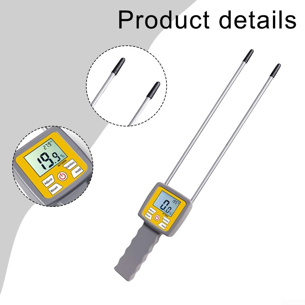 Misuratore di umidità digitale con doppie sonde e display retroilluminato, tester portatile del contenuto di foraggio per erba fieno paglia crusca, strumento di rilevamento dell'umidità agricola