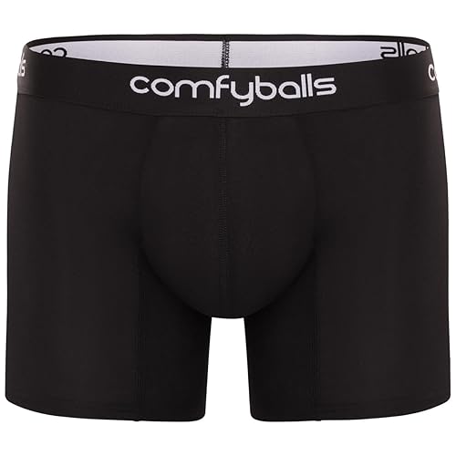 Comfyballs Premium Boxer Briefs in Proprietary Soft and Eco-Friendly Fabric Comfycel with Packagefront Long Model Technology for Men - S - Black