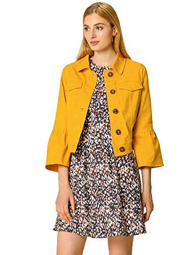 Allegra K Women's Casual Vintage Trumpet Sleeve Cropped Jacket Mustard Yellow M (US 10)