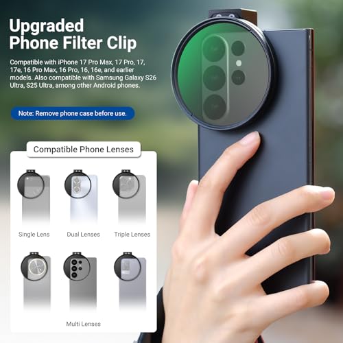 Image of NEEWER 67mm Phone CPL Filter with Cold Shoe Clip, HD Circular Polarizer Lens Filter Accessories with Adjustable Polarization, Compatible with Android Samsung S26 Ultra iPhone 17 Pro Max & More, FL-113