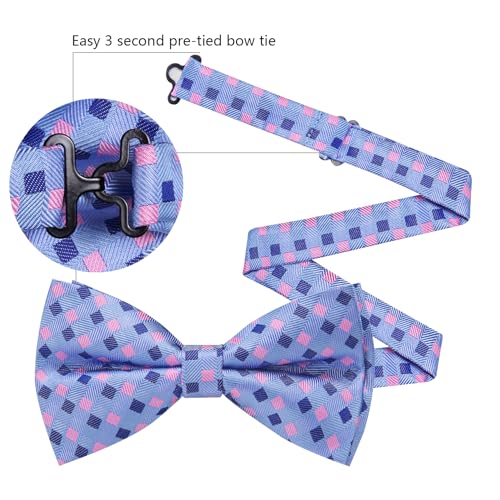 Image of Barry.Wang Paisley Striped Bow Tie for Men Silk Pre-Tied Bowtie Pocket Square Cufflinks Set Formal Wedding Party Prom