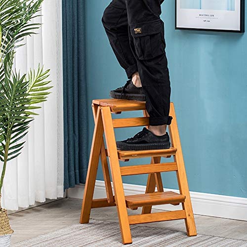 Escalera de madera maciza y taburete premium de 3 peldaños multiusos 6