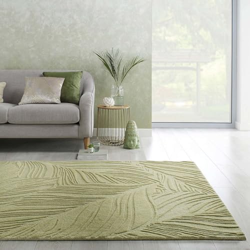 Image of Hand-Tufted Woolen Large Carpets for Living Room 8x10 feet Olive Color Anti-Skid Area Rug High Pile Thick Carpet & Rugs for Hall & Bedroom
