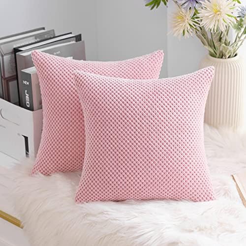 MIULEE Corduroy Granule Fabric Square Throw Pillow Case Solid Cushion Cover Sham Home for Sofa Chair Couch Bedroom Decorative Pillowcases 16x16 inch 40x40cm 2 Pieces Lemon