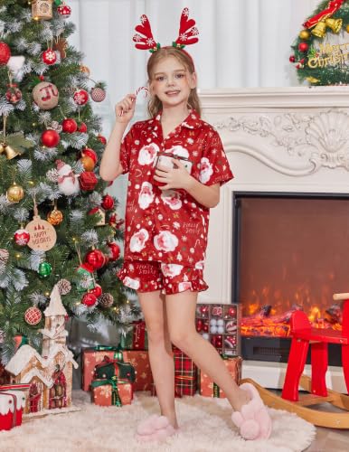 Image of Arshiner Girls Pajamas Silk Satin Pajama Set Button Pjs Ruffle Sleepwear | 2 Piece Nightwear, Silky Soft Lounge for Little & Big Kids, Ideal for Sleeping and Sleepover Party