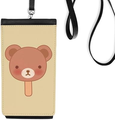 Cartoon Bear Ice Popsicles Phone Wallet Purse Hanging Mobile Pouch Black Pocket