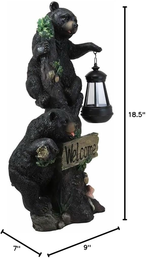 1 Pcs Climbing Black Bear Cubs Garden Light Welcome Statue Figurine Solar LED Lantern