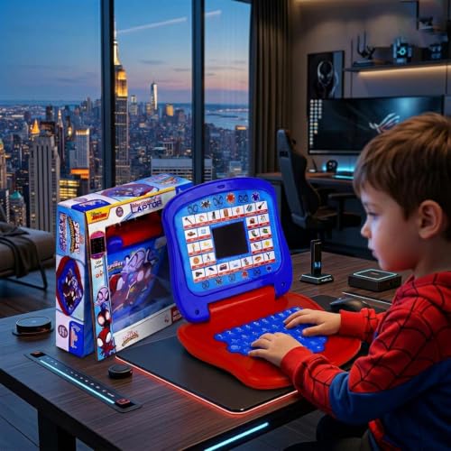 Image of Spiderman Educational Learning Laptop Toy for Kids with LED Display & Music, Preschool Computer for Boys & Girls 3+ Years, ABC Alphabet & Number Learning, Birthday Gift - Blue & Red