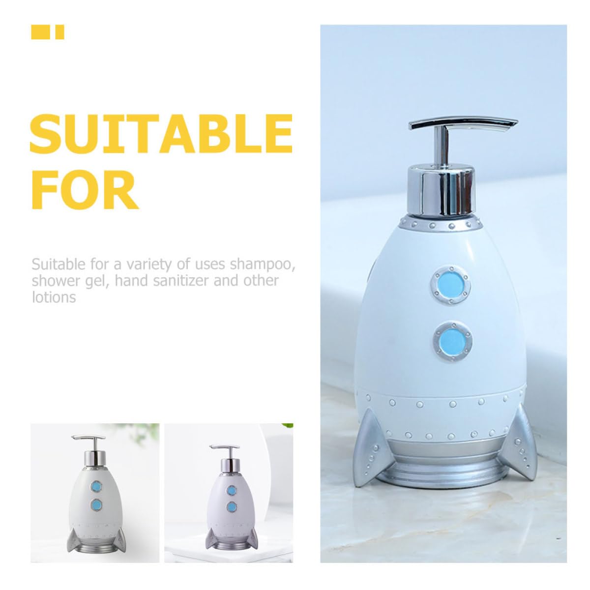 Zerodeko Dispensador de Jabón Bomba en Forma de Cohete 400 Ml, Botella Recargable para Gel de Ducha y Champú, Diseño Portátil para Baño y Viaje, Material Duradero y Resistente