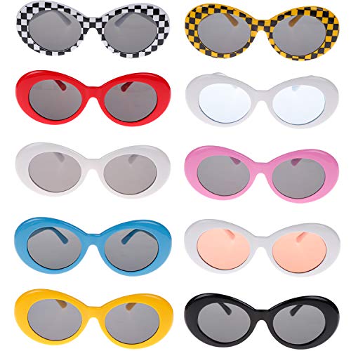 Xgood 10 Pairs Clout Goggles Oval Round Retro Sunglasses Women Men Trendy Transparent Candy Color Eyewear Girls Boys Sunglasses For Party Favor #TOP1