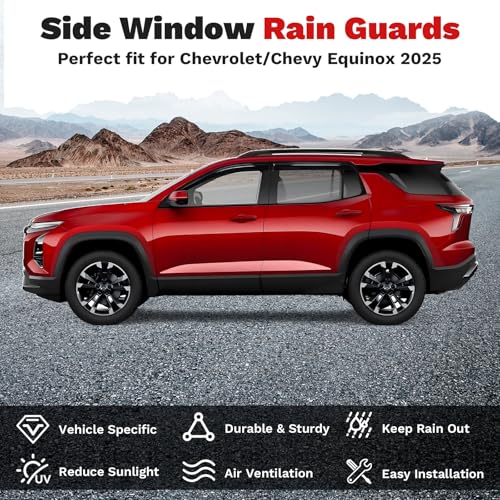 Image of Canvcle Window Visors Rain Guards for 2025 2026 Chevrolet /Chevy Equinox Accessories(Not for EV), Outside-Mount Tape-On Side Window Wind Deflectors Vent Visors Shades Rainproof Black 4PCS