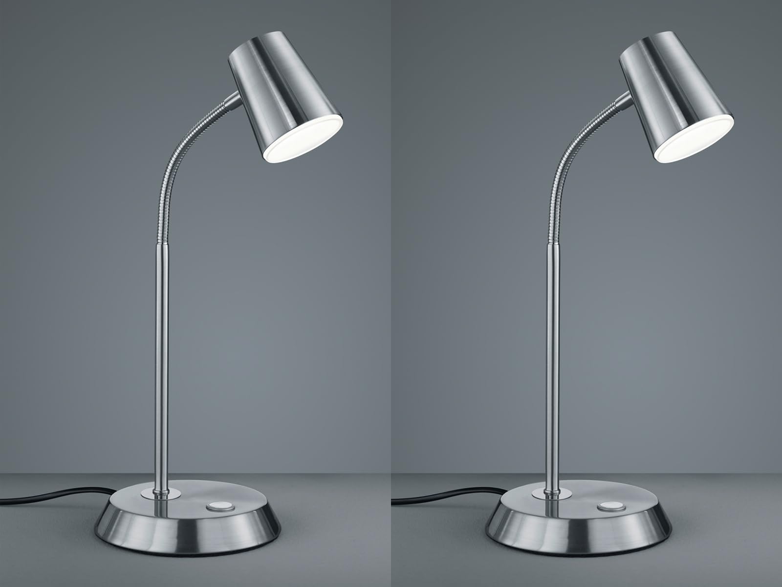 2er SET dimmbare Schreibtischleuchten mit Flexarm, Metall Silber Höhe 38cm