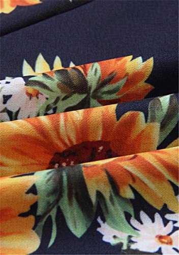 Image of YMING Womens Summer Spaghetti Strap Dresses Button Down Floral Sundress High Waist Swing Midi Dress with Pockets