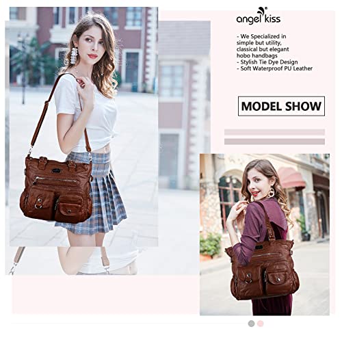 Image of Angelkiss Purses Handbags for Women PU Tote Satchel Bags for Women Pockets Shoulder Bags | PU