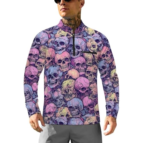 Human Skulls Men's Sun Protection Shirts UV SPF UPF 50+ Long Sleeve Rash Guard Lightweight