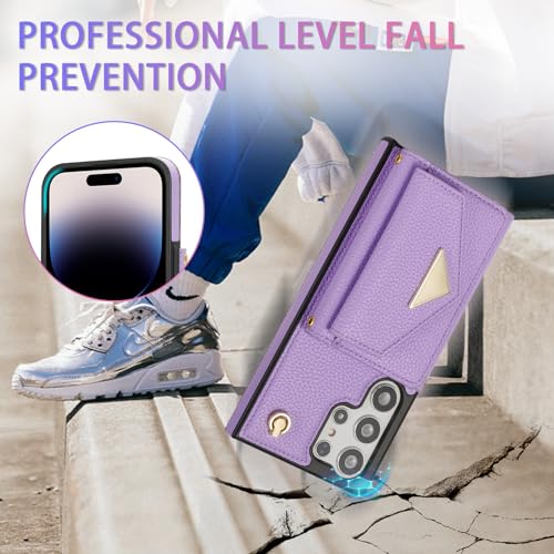 Coque portefeuille Samsung S26 Plus en cuir mat violet haut de gamme